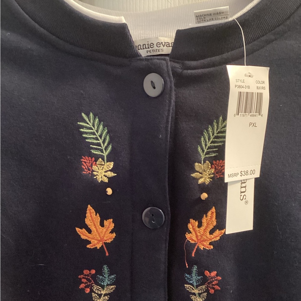 Annie Evans Navy Embroidered Cardigan Sweater - Navy